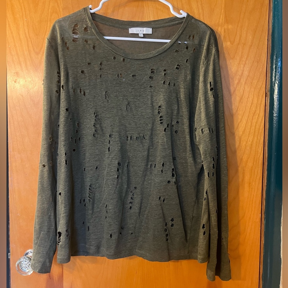 Iro Liza Olive Distressed Long Sleeve Top